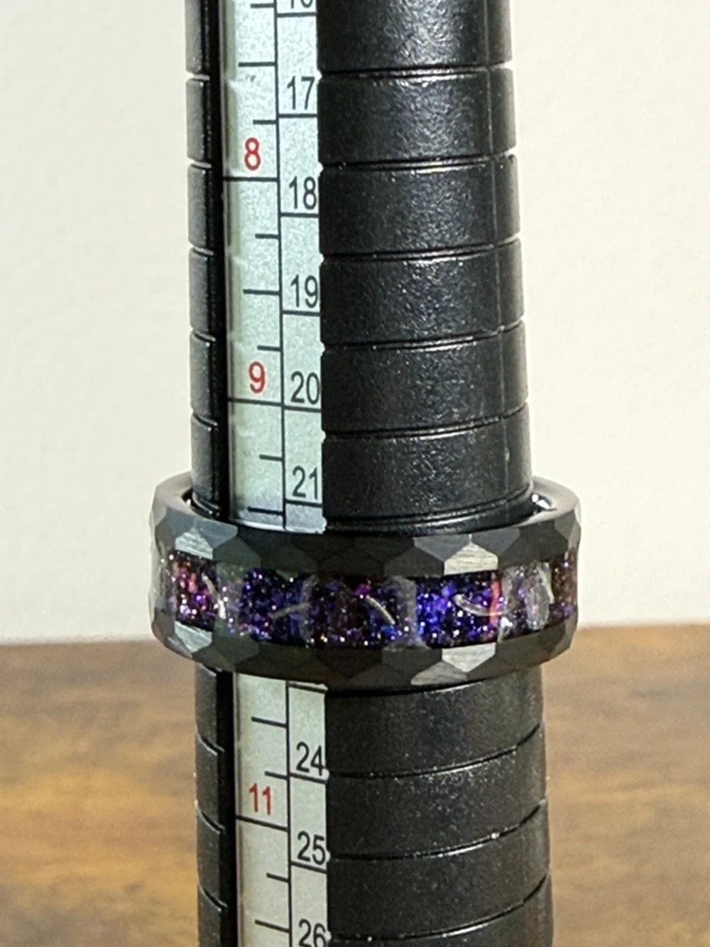 Tungsten Carbide Black Ring with Purple Inlay, Size 10